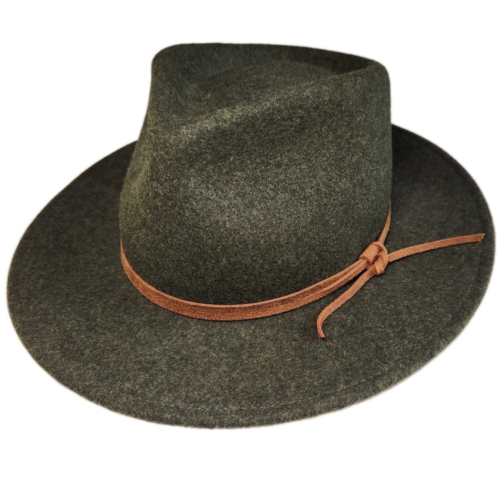 WYETH Rory Fedora Hat Womens One Size Green Wool Leather Western Boho
